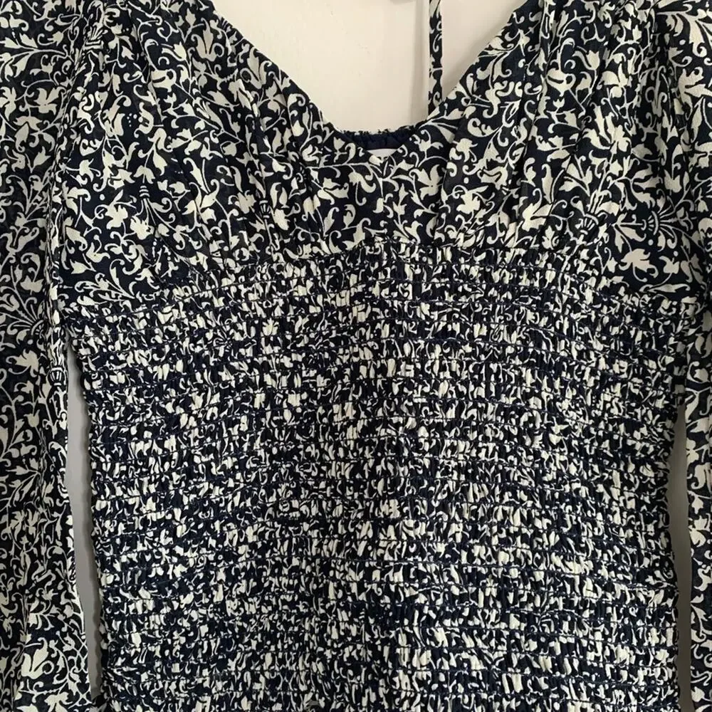 REFORMATION Floral Long Sleeve Smocked Top